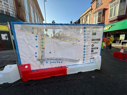 An image of a banner of the works for Les Transformations de Southport