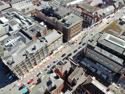 An aerial view of Eastbank Street as part of Les transformations de Southport - April 2025