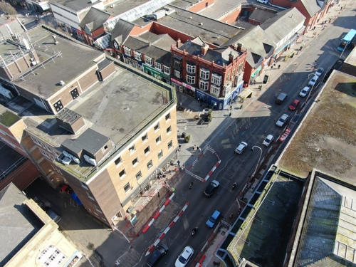 An aerial view of Eastbank Street for Les Transformations de Southport - March 2025